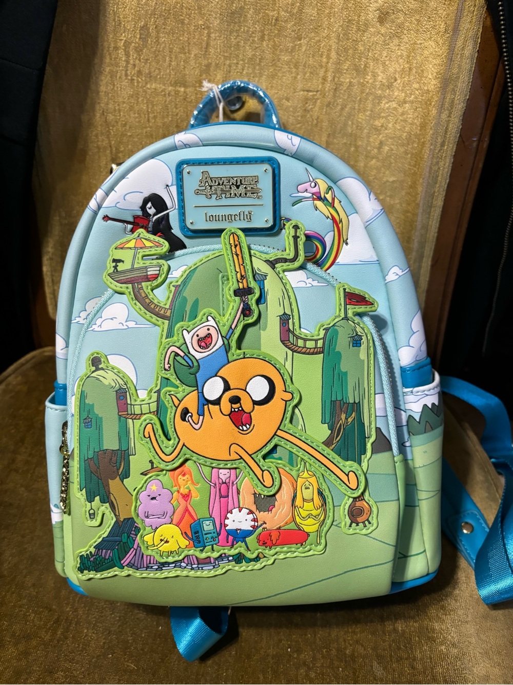 Loungefly Adventure Time Mini Backpack - Light Blue, Green, Yellow Accents